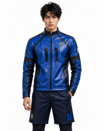 Blue Lock Isagi Yoichi Number 11 Blue Football Leather Jacket