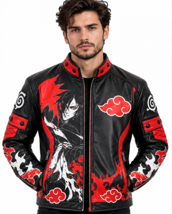 Custom Anime Print Black Streetwear Leather Jacket