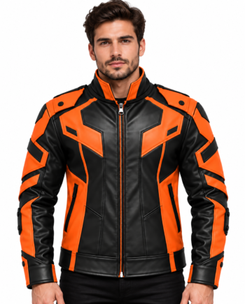 Cyberpunk Anime Black Orange Leather Jacket