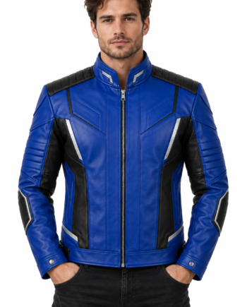 Cyberpunk Cobalt Blue Armor Cosplay Leather Jacket