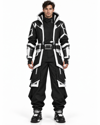 Cyberpunk Techwear Black White Hooded Cotton Jacket