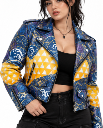 Demon Slayer Zenitsu Giyu Blue Biker Leather Jacket