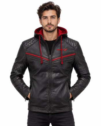 Devil Jin Tekken 7 Black Red Hooded Biker Leather Jacket