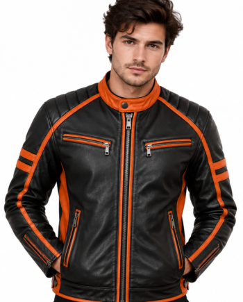 Dragon Inspired Anime Black Orange Biker Leather Jacket