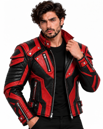 Futuristic Anime Red Black Quilted Biker Leather Jacket