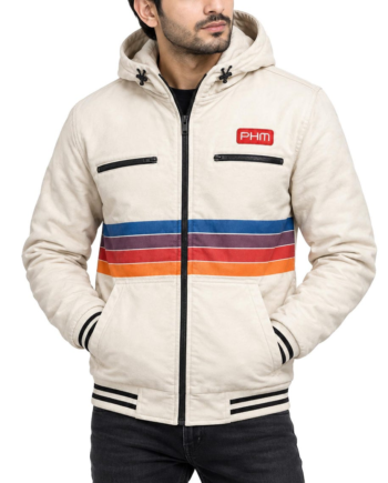 Futuristic Space Mission Cream Fleece Bomber Hoodie
