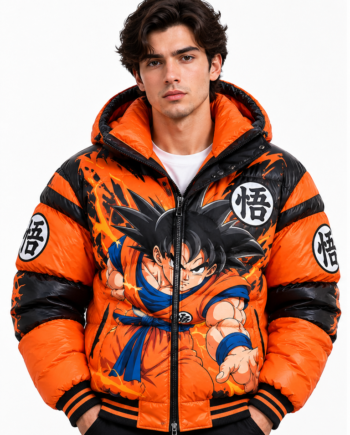 Goku Dragon Ball Orange Hooded Polyester Puffer Jacket