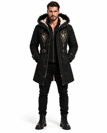 Gothic Tribal Black Hooded Cotton Jacket