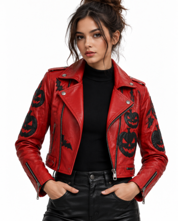 Halloween Pumpkin Red Gothic Leather Jacket