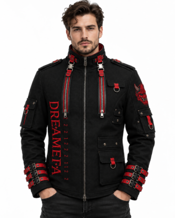 Hannya Mask Black Red Gothic Cyberpunk Cotton Jacket