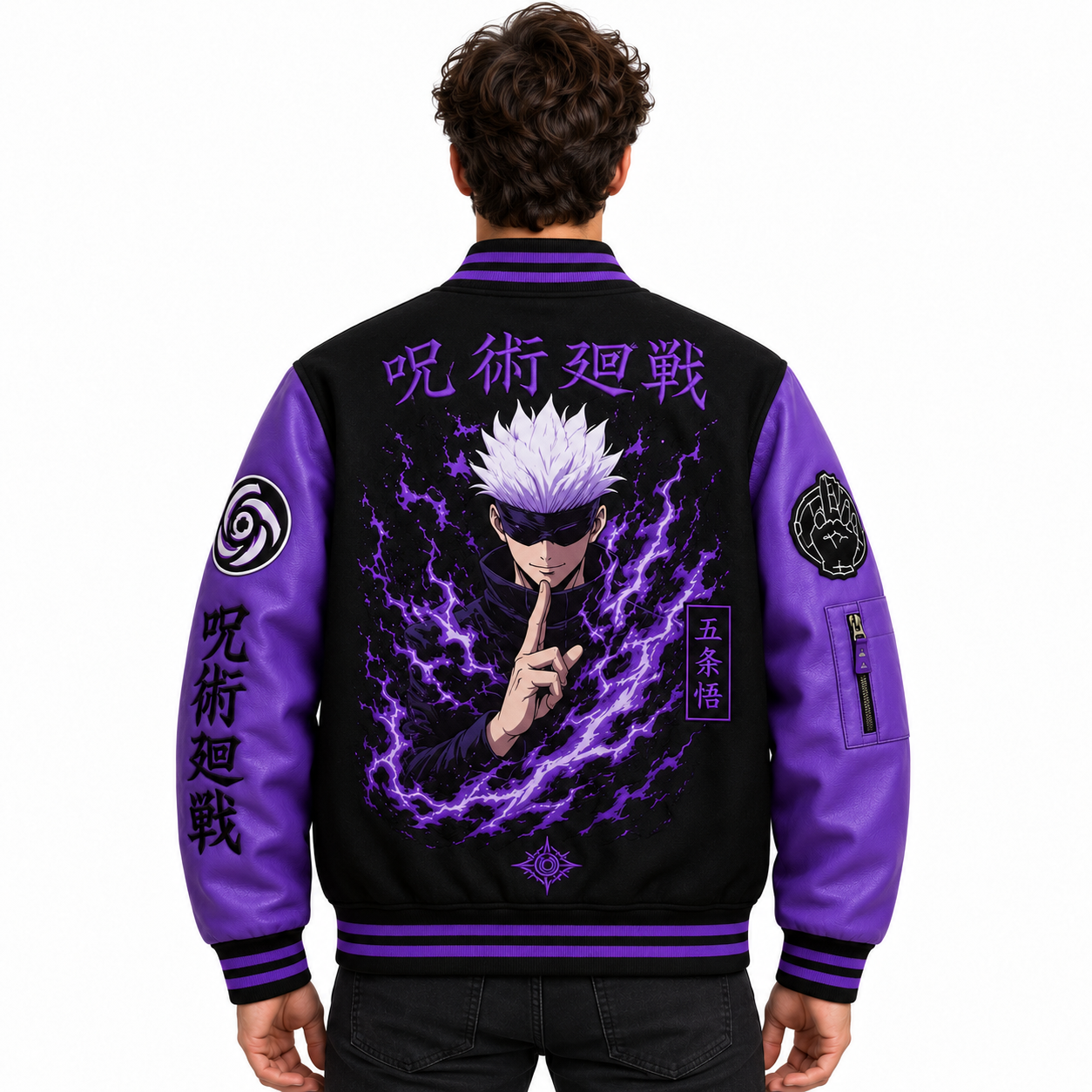 Japanese Anime Black Purple Varsity Wool Jacket 2 Japanese Anime Black Purple Varsity Wool Jacket