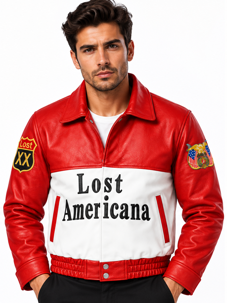 Lost Americana Red Rock Band Varsity Leather Jacket 1 Lost Americana Red Rock Band Varsity Leather Jacket