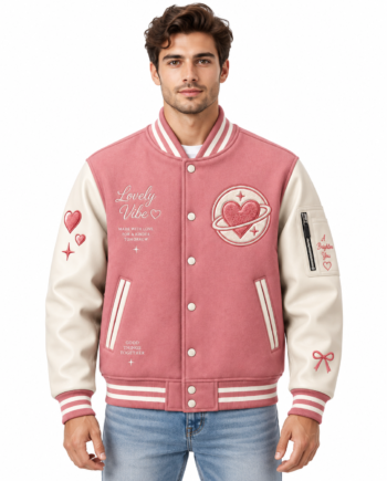 Lovely Vibe Heart Pink Varsity Jacket
