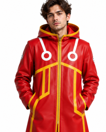 Luffy Egghead Island Red Hooded Leather Coat