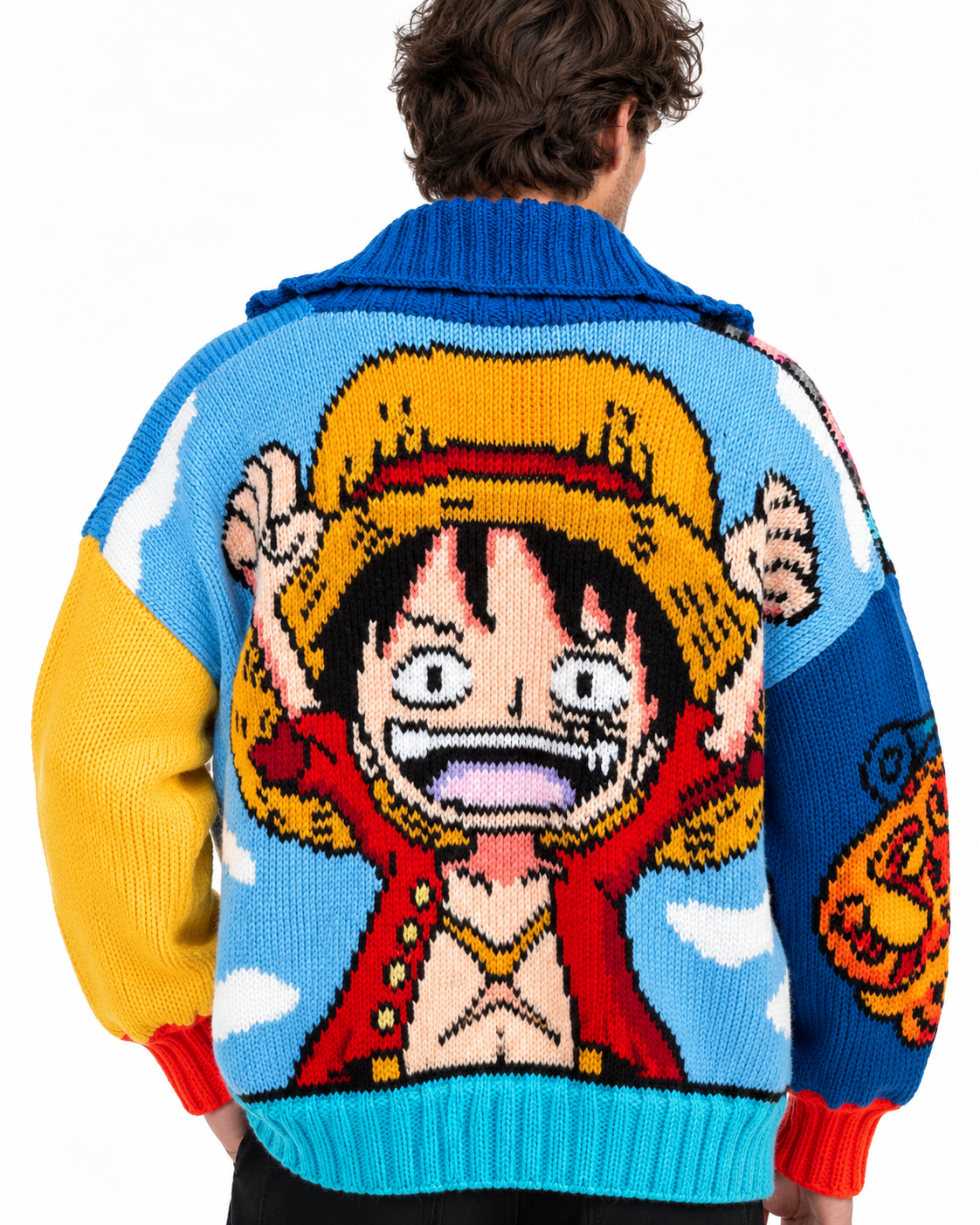 Luffy One Piece Blue Crochet Wool Cardigan 2 Luffy One Piece Blue Crochet Wool Cardigan