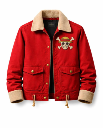 Luffy Straw Hat Red Shearling Collar Cotton Jacket