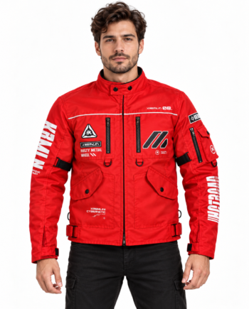 METACRUSH Cybernetic Red Techwear Cotton Biker Jacket