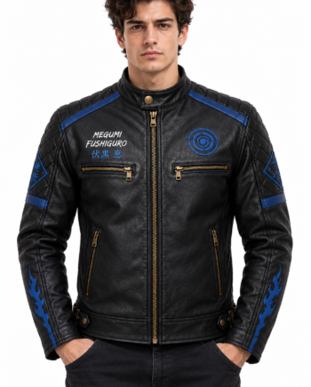 Megumi Fushiguro Jujutsu Kaisen Black Biker Leather Jacket