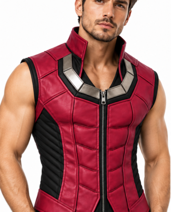 Movie Inspired Red Black Superhero Cosplay Leather Vest