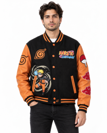 Naruto Kurama Black Orange Varsity Jacket