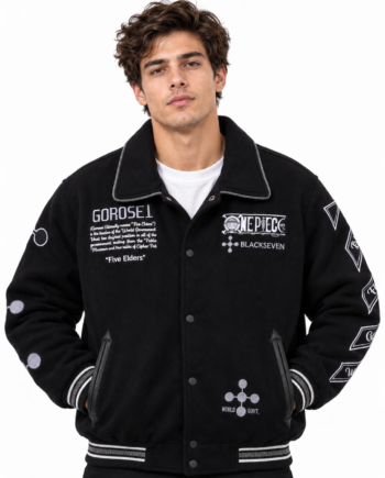 One Piece Gorosei Black Embroidered Bomber Cotton Jacket