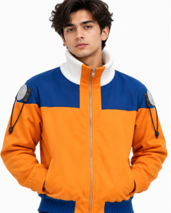 Orange Blue Color Block Bomber Cotton Jacket