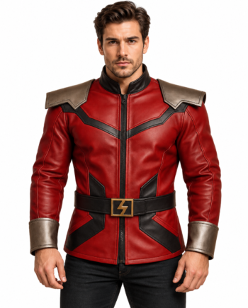 Red Commander Futuristic Cosplay Leather Jacket