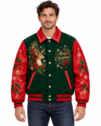 Reindeer Christmas Bomber Varsity Jacket