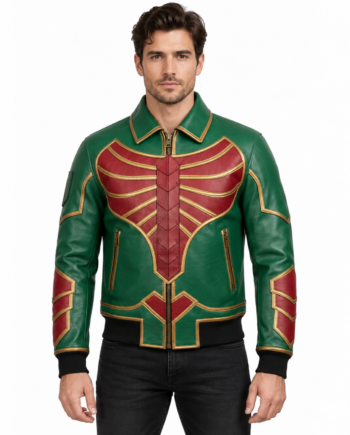 RuneScape Dragon Armor Green Red Bomber Leather Jacket