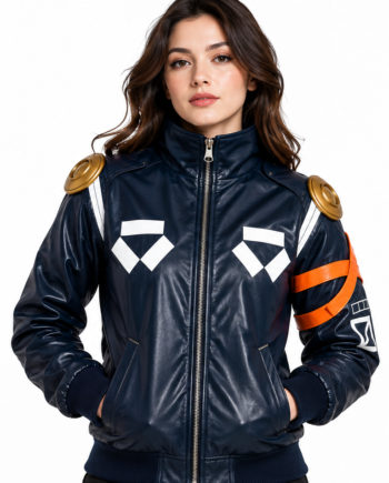 SSG Cyberpunk Navy Blue Futuristic Bomber Leather Jacket