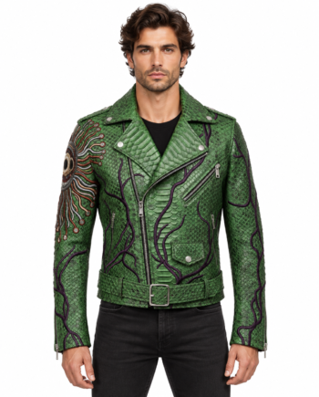 Springtrap FNAF Green Snakeskin Biker Leather Jacket