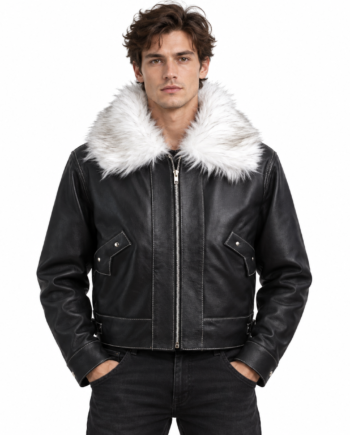 Squall Leonhart FF8 Black Cropped Fur Collar Leather Jacket