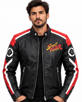 Street Fighter Black Red Gaming Biker Leather Jacket
