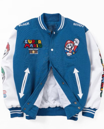 Super Mario Blue White Embroidered Bomber Cotton Jacket