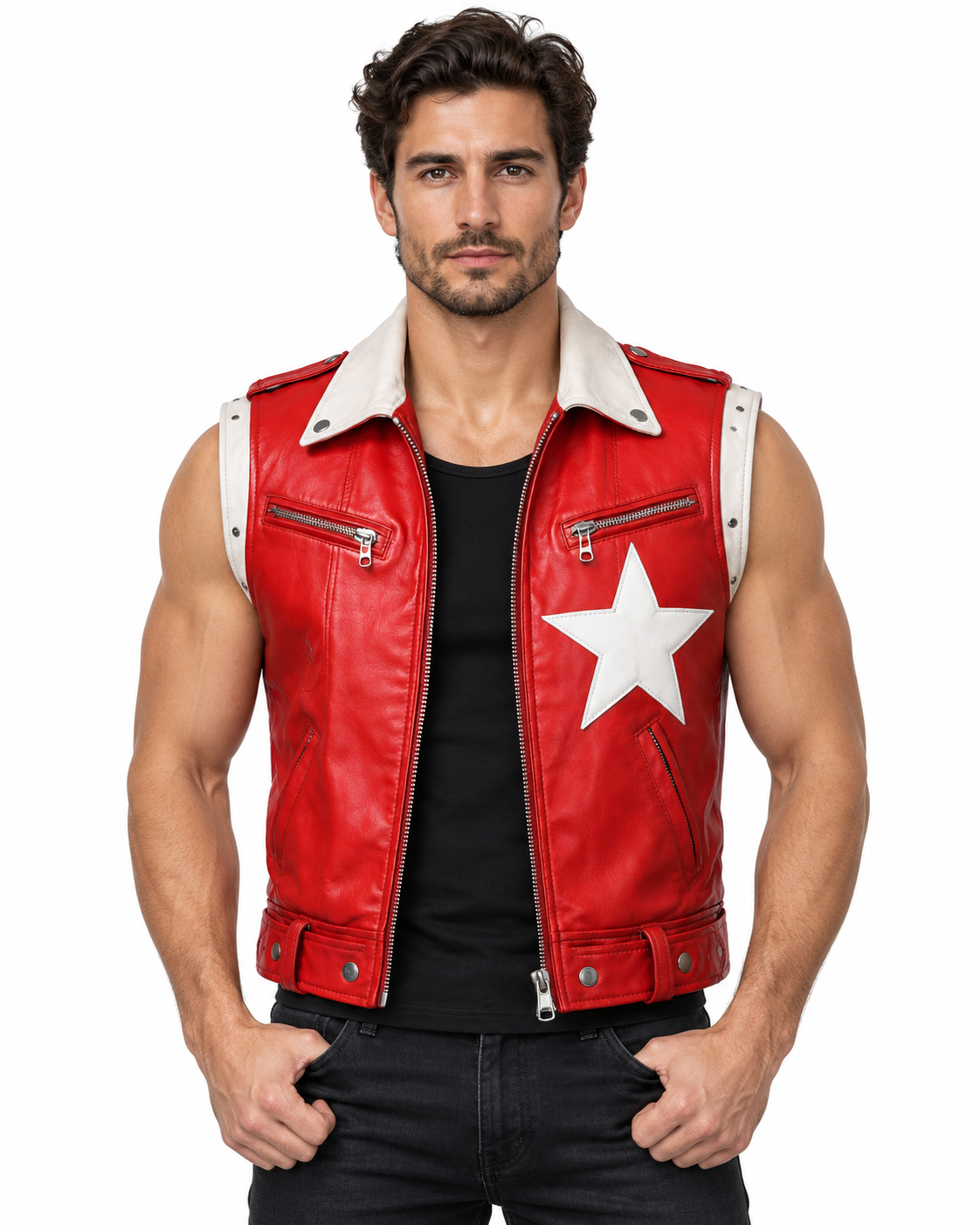 Terry Bogard King of Fighters Red Leather Vest 1 Terry Bogard King of Fighters Red Leather Vest