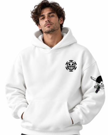 Zoro One Piece White Graphic Cotton Hoodie